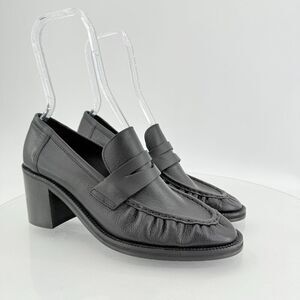 Aquatalia Josette Women's Sz 9.5 Black Leather Slip On Heeled Loafers Waterproof
